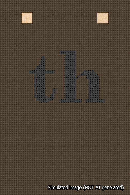 A simulated image of the stitched needlepoint design: Banner 18m Squared th Black on Brown. Not A.I. generated.