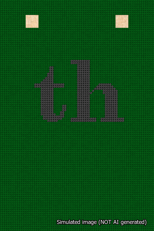 A simulated image of the stitched needlepoint design: Banner 18m Squared th Black on Green. Not A.I. generated.