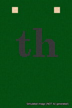 A simulated image of the stitched needlepoint design: Banner 18m Squared th Black on Green. Not A.I. generated.
