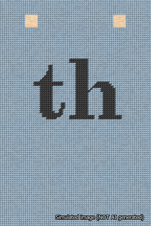 A simulated image of the stitched needlepoint design: Banner 18m Squared th Black on Light Blue. Not A.I. generated.