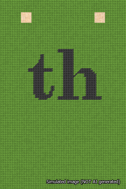 A simulated image of the stitched needlepoint design: Banner 18m Squared th Black on Light Green. Not A.I. generated.