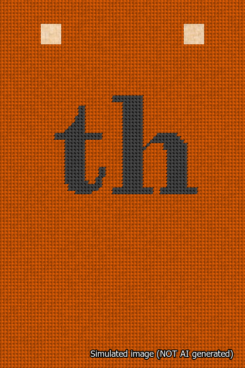 A simulated image of the stitched needlepoint design: Banner 18m Squared th Black on Orange. Not A.I. generated.