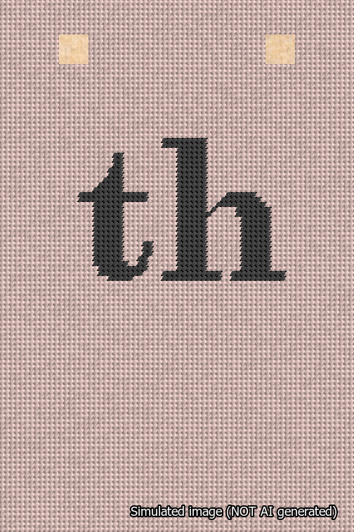 A simulated image of the stitched needlepoint design: Banner 18m Squared th Black on Pink. Not A.I. generated.