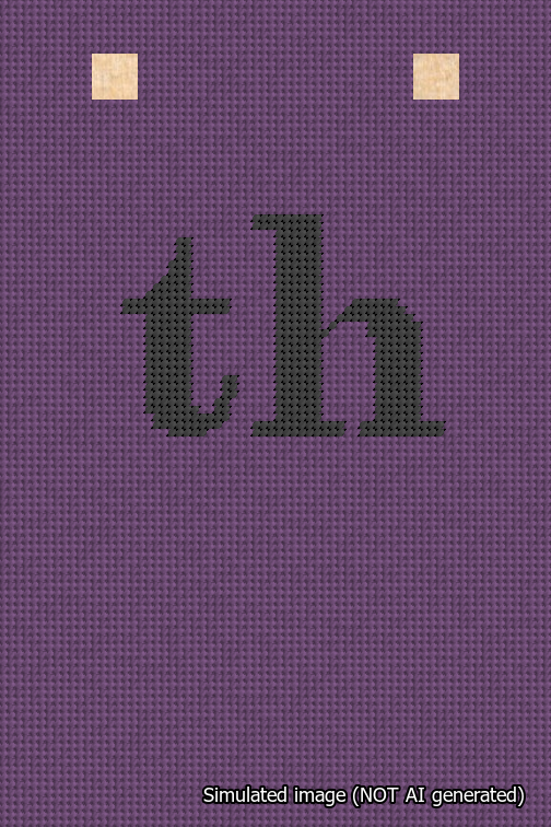 A simulated image of the stitched needlepoint design: Banner 18m Squared th Black on Purple. Not A.I. generated.
