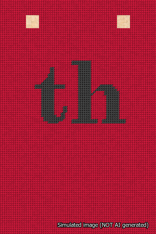 A simulated image of the stitched needlepoint design: Banner 18m Squared th Black on Red. Not A.I. generated.