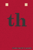 A simulated image of the stitched needlepoint design: Banner 18m Squared th Black on Red. Not A.I. generated.