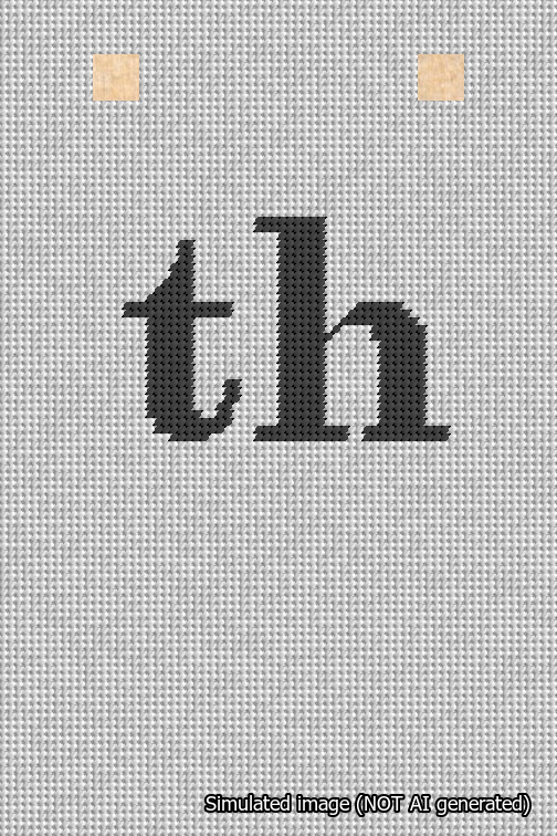 A simulated image of the stitched needlepoint design: Banner 18m Squared th Black on White. Not A.I. generated.