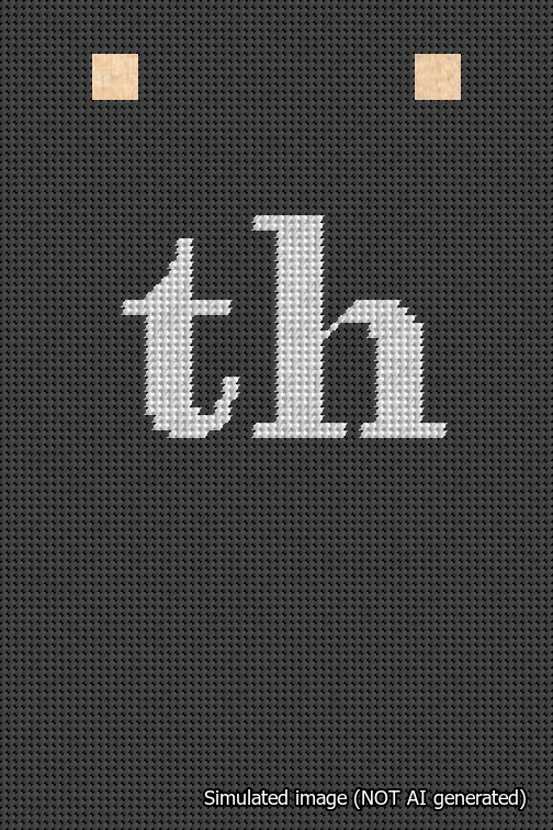 A simulated image of the stitched needlepoint design: Banner 18m Squared th White on Black. Not A.I. generated.