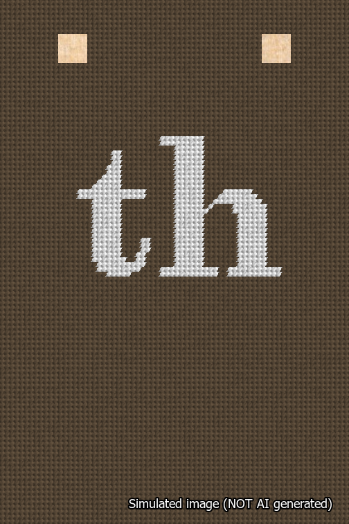 A simulated image of the stitched needlepoint design: Banner 18m Squared th White on Brown. Not A.I. generated.