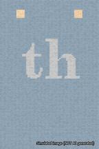 A simulated image of the stitched needlepoint design: Banner 18m Squared th White on Light Blue. Not A.I. generated.