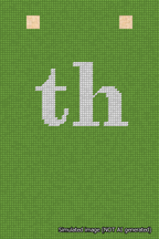 A simulated image of the stitched needlepoint design: Banner 18m Squared th White on Light Green. Not A.I. generated.