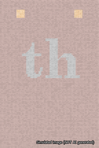A simulated image of the stitched needlepoint design: Banner 18m Squared th White on Pink. Not A.I. generated.