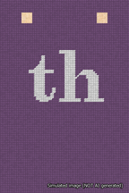 A simulated image of the stitched needlepoint design: Banner 18m Squared th White on Purple. Not A.I. generated.