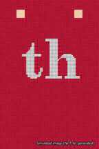 A simulated image of the stitched needlepoint design: Banner 18m Squared th White on Red. Not A.I. generated.