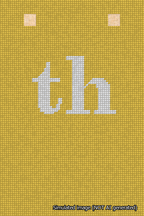 A simulated image of the stitched needlepoint design: Banner 18m Squared th White on Yellow. Not A.I. generated.