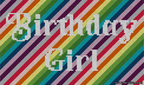 A simulated image of the stitched needlepoint design: Birthday Girl Bag Insert White on Rainbow. Not A.I. generated.