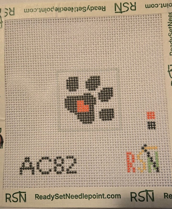 Square Dog Paw Print Needlepoint Canvas Design