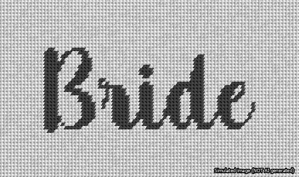 A simulated image of the stitched needlepoint design: Bride Bag Insert. Not A.I. generated.