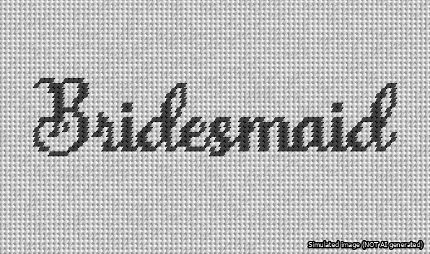 A simulated image of the stitched needlepoint design: Bridesmaid Bag Insert. Not A.I. generated.