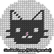 A simulated image of the stitched needlepoint design: Circle Black Cat. Not A.I. generated.