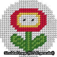 A simulated image of the stitched needlepoint design: Circle Fire Flower. Not A.I. generated.