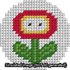 A simulated image of the stitched needlepoint design: Circle Fire Flower. Not A.I. generated.