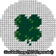 A simulated image of the stitched needlepoint design: Circle Four Leaf Clover. Not A.I. generated.