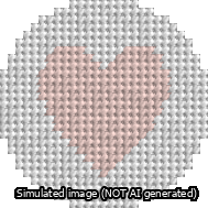 A simulated image of the stitched needlepoint design: Circle Heart Pink. Not A.I. generated.