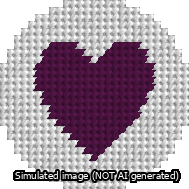 A simulated image of the stitched needlepoint design: Circle Heart Purple. Not A.I. generated.