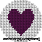 A simulated image of the stitched needlepoint design: Circle Heart Purple. Not A.I. generated.