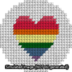 A simulated image of the stitched needlepoint design: Circle Heart Rainbow. Not A.I. generated.