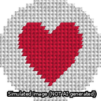 A simulated image of the stitched needlepoint design: Circle Heart Red. Not A.I. generated.