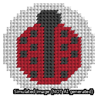 A simulated image of the stitched needlepoint design: Circle Ladybug. Not A.I. generated.