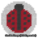 A simulated image of the stitched needlepoint design: Circle Ladybug. Not A.I. generated.