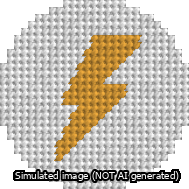 A simulated image of the stitched needlepoint design: Circle Lightning. Not A.I. generated.