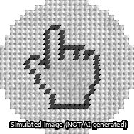 A simulated image of the stitched needlepoint design: Circle Mouse Pointer Hand. Not A.I. generated.