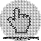 A simulated image of the stitched needlepoint design: Circle Mouse Pointer Hand. Not A.I. generated.