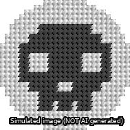 A simulated image of the stitched needlepoint design: Circle Skull Black on White. Not A.I. generated.