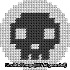 A simulated image of the stitched needlepoint design: Circle Skull Black on White. Not A.I. generated.