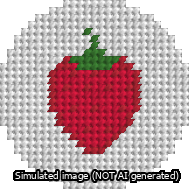 A simulated image of the stitched needlepoint design: Circle Strawberry. Not A.I. generated.