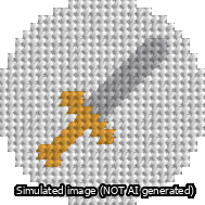 A simulated image of the stitched needlepoint design: Circle Sword. Not A.I. generated.