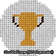 A simulated image of the stitched needlepoint design: Circle Trophy. Not A.I. generated.