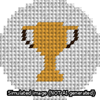 A simulated image of the stitched needlepoint design: Circle Trophy. Not A.I. generated.