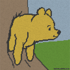 A simulated image of the stitched needlepoint design: Classic Winnie-the-Pooh Stuck Face Out Color Background. Not A.I. generated.
