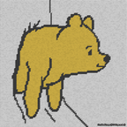 A simulated image of the stitched needlepoint design: Classic Winnie-the-Pooh Stuck Face Out White Background. Not A.I. generated.