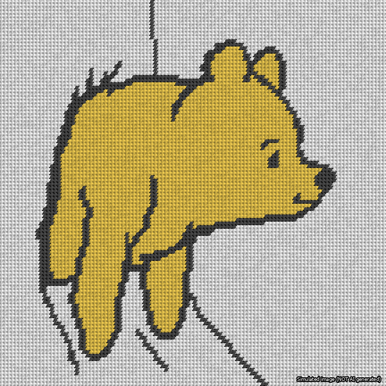 A simulated image of the stitched needlepoint design: Classic Winnie-the-Pooh Stuck Face Out White Background. Not A.I. generated.