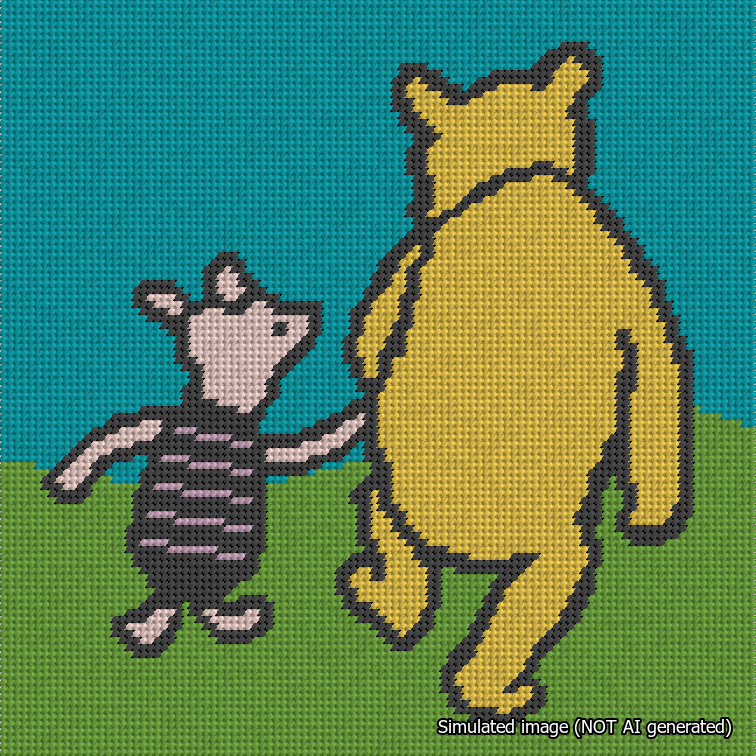 Classic Winnie-the-Pooh and Piglet Holding Hands Color Background Needlepoint Canvas Design