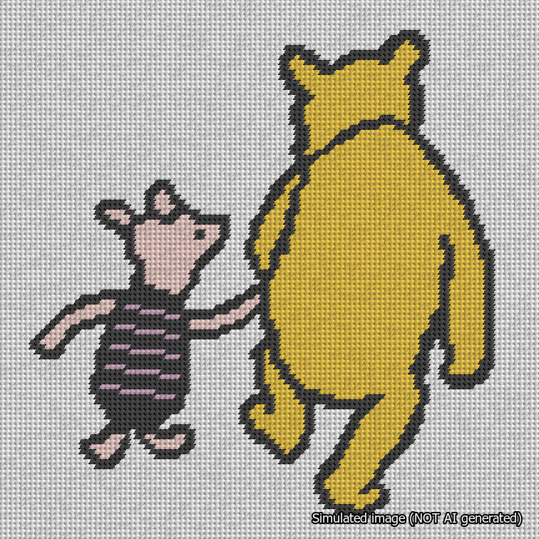 Classic Winnie-the-Pooh and Piglet Holding Hands White Background Needlepoint Canvas Design