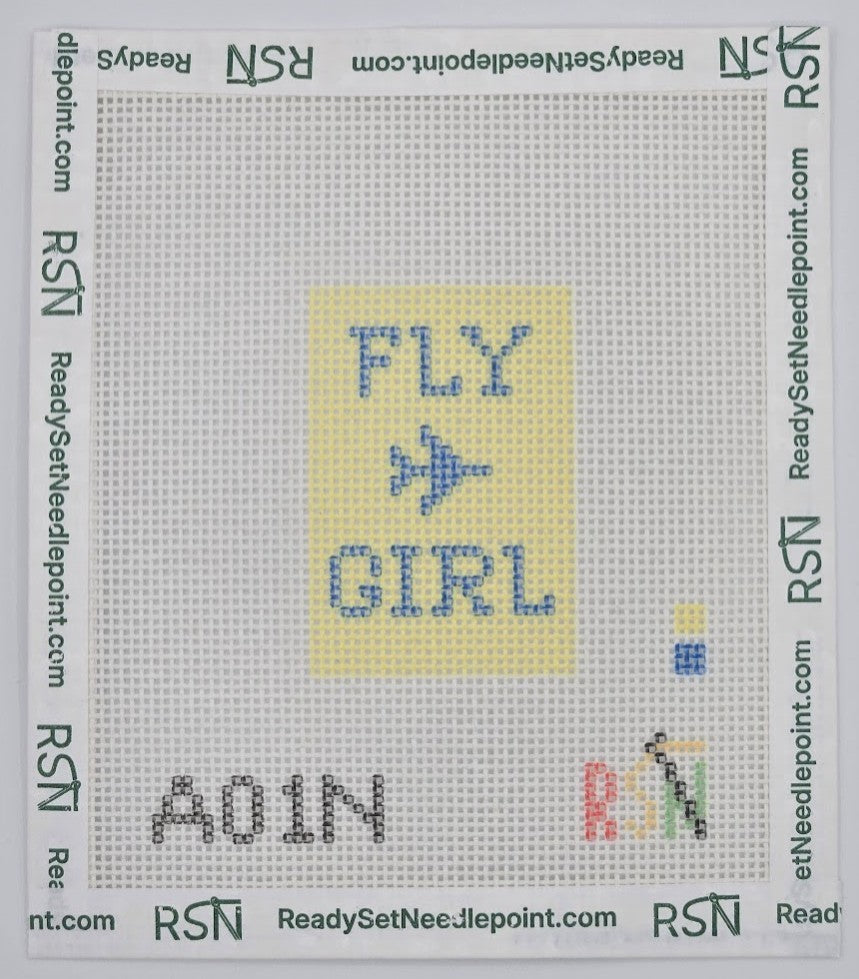 Fly Girl Bag Tag Needlepoint Canvas Design