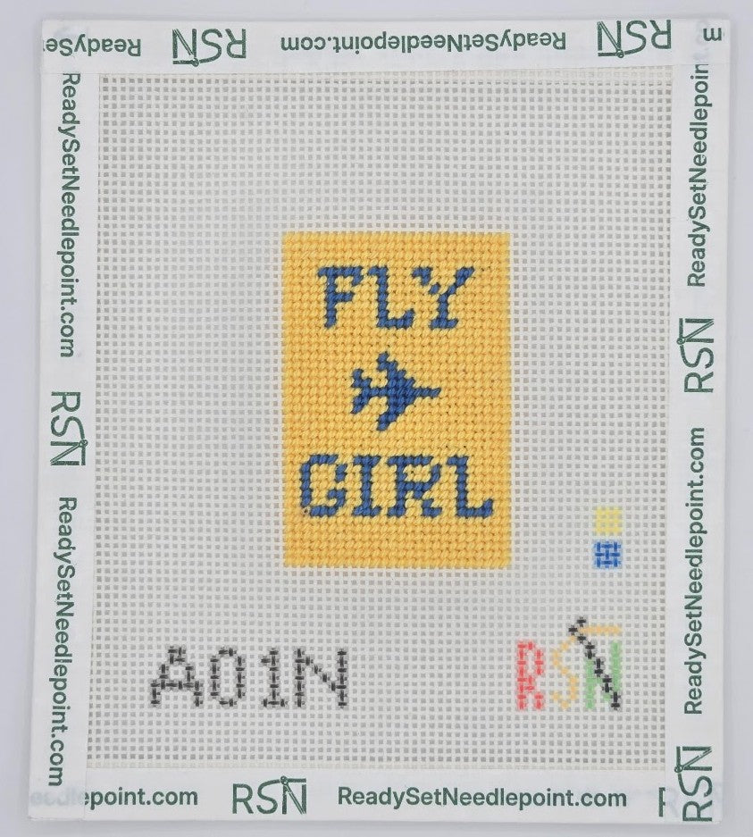 Fly Girl Bag Tag Needlepoint Canvas Design